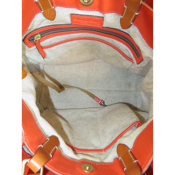 Dooney & Bourke City Barlow Satchel Orange Leather Crossbody Handbag Tan Trim - Picture 7 of 11
